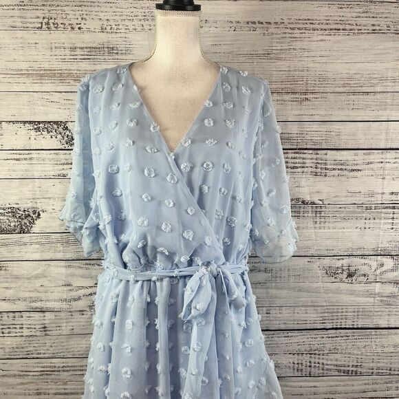 Plushe Dress Plus sz 4XL Light Blue Sheer Swiss Dots Knee A Line Wedding Church - Picture 3 of 15